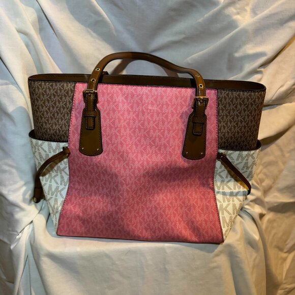 Michael Kors Tote Pink, White, Tan - Picture 2 of 4